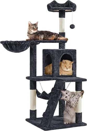 Vista 11 de Yaheetech - Árbol para gatos, torre para gatos de 54 pulgadas de altura para gatos de interior con plataforma extendida y cesta, espacioso Beige