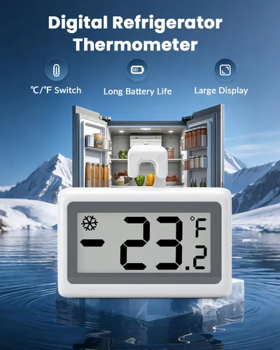 Vista 2 de Termómetro digital para refrigerador, termómetro para nevera y congelador con pantalla LCD grande, medidor de temperatura magnético del congelador