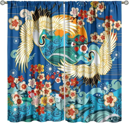 Vista 19 de Cortinas de cerezo, paisaje japonés, árbol de cerezo natural, primavera, dormitorio, sala de estar, ventana, 2 juegos de paneles, 42 x 45 pulgadas