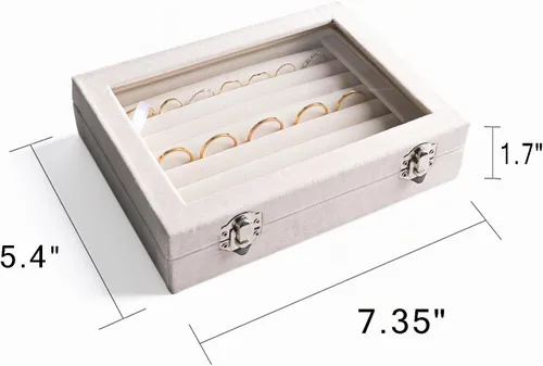Vista 3 de Frebeauty Bandeja organizadora de anillos de terciopelo pequeña Beige