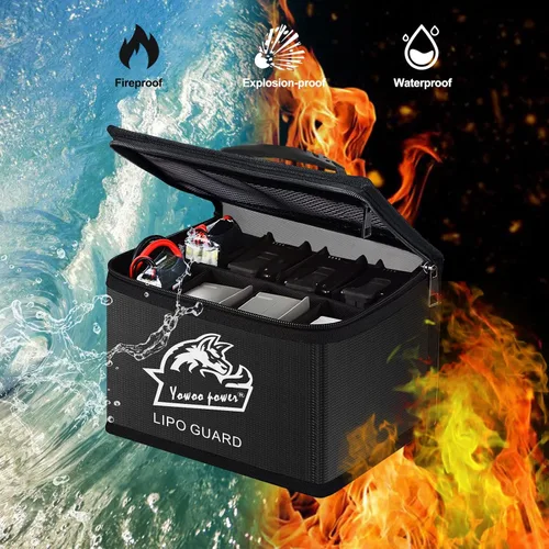 Vista 2 de Yowoo Lipo Bolsa de seguridad, bolsa de batería LiPo ignífuga a prueba de explosiones, gran espacio altamente resistente, doble cremallera