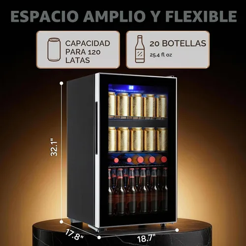 Vista 5 de WANAI Refrigeradores de bebidas 120-Can Mini refrigerador pequeño con pantalla táctil LED