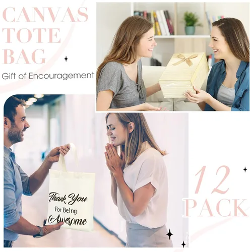 Vista 5 de Sweetude 12 piezas de regalos de agradecimiento para empleados, bolsa de mano inspiradora, bolsa de tela de apreciación a granel, bolsas de lona