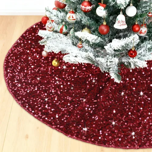 Vista 7 de FUHSY Falda de árbol de Navidad negra de 21 pulgadas, falda de árbol de lentejuelas brillantes, faldas de árbol de Halloween de terciopelo suave