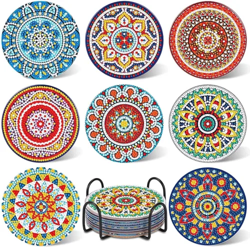 Vista 15 de UPINS 8 piezas de posavasos de arte de diamante bohemio para bebidas, kits de arte de diamante DIY para adultos, niños, principiantes, suministros