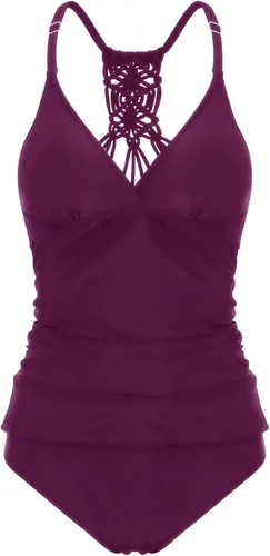 Vista 5 de Holipick Conjunto de tankini de dos piezas con control de abdomen para mujer, con cuello en V, tankini con parte inferior