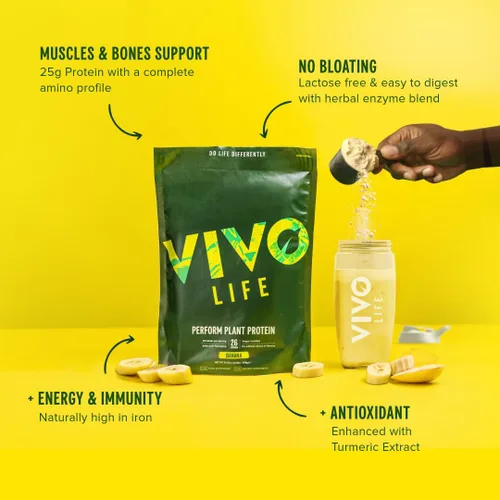 Vista 2 de Vivo life Perform Plant Protein en polvo, 0.88 oz de proteína con 0.21 oz