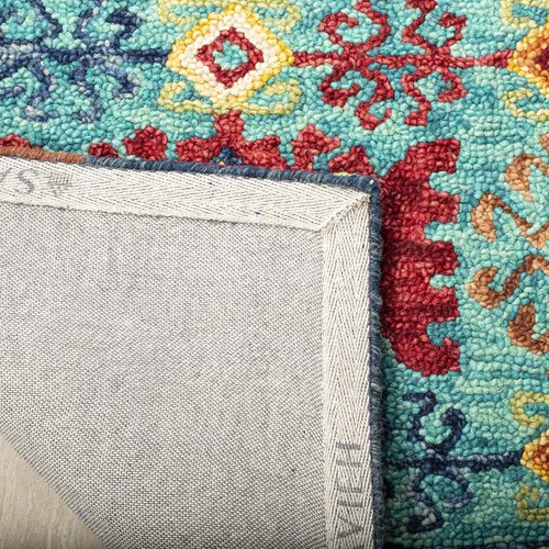 Vista 5 de SAFAVIEH Aspen Collection - Alfombra de pasillo de 2 pies 3 pulgadas x 8 pies, azul y rojo, hecha a mano, lana tribal bohemia, ideal para zonas