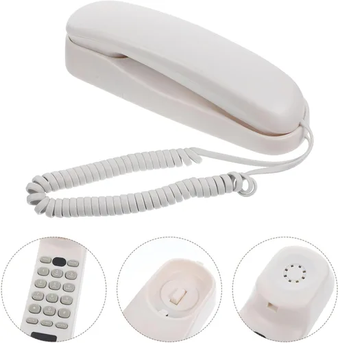 Vista 7 de Angoily Mini teléfono con cable de montaje en pared para el hogar, oficina, hotel, teléfono decorativo para el hogar con material estable, diseño