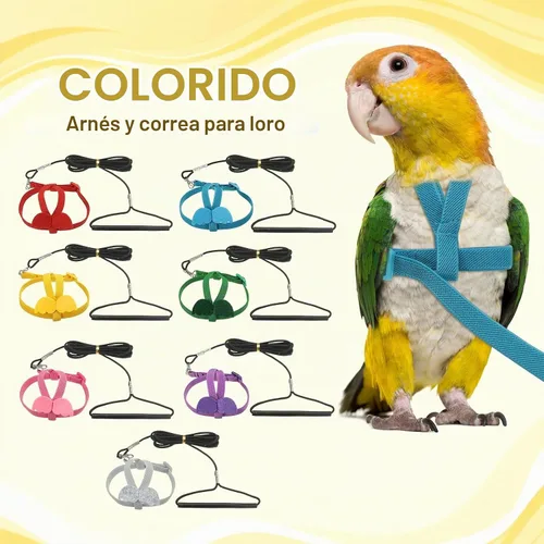 Vista 3 de Correa de arnés para pájaros, arnés ajustable para pájaros y loros para mascotas, ligera, antimordeduras, cuerda de entrenamiento de vuelo con linda