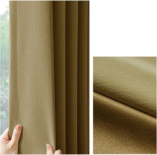 Vista 2 de Polyester Blackout Curtain Eyelets 45 inch Long, 2 Panels Blackout Curtains for Living Room Thickened Jacquard Texture Yellow Green Brown Curtains