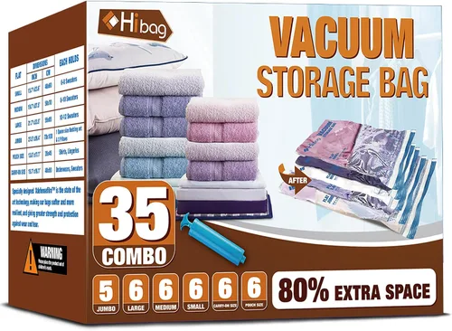 Vista 12 de Bolsas de almacenamiento al vacío, 10 bolsas pequeñas de ahorro de espacio con sello al vacío, bolsas de espacio, bolsas de sellador al vacío