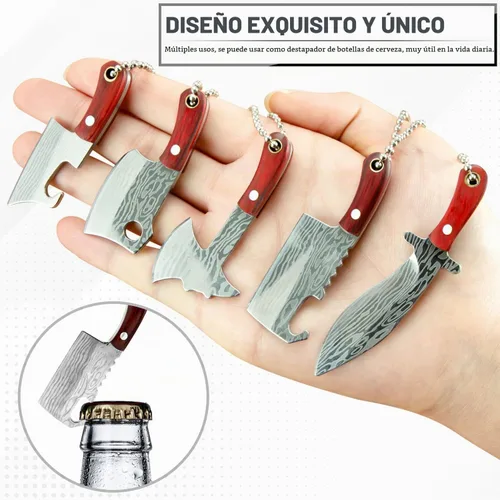 Vista 5 de 5 piezas de mini cuchillo llavero, cuchillos de bolsillo pequeños de chef, lindo colgante de bolsillo pequeño con funda, abridor de paquete