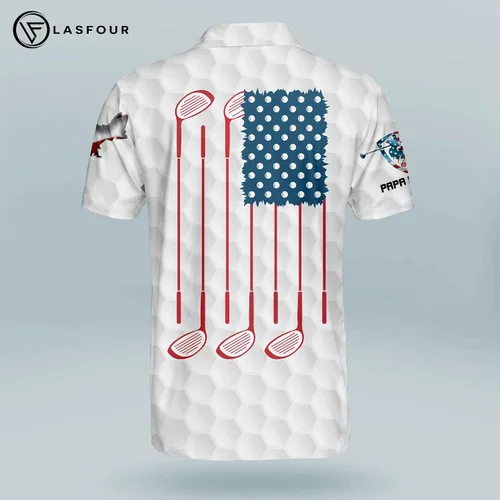 Vista 3 de LASFOUR Polo de golf divertido personalizado para hombre con bandera americana polo de golf orgulloso patriótico 3D para hombre