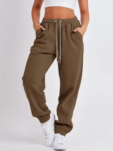 Vista 3 de ANRABESS Pantalones deportivos holgados de forro polar de cintura alta para mujer, pantalones deportivos Y2K para adolescentes y niñas