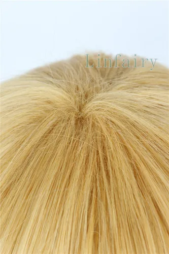 Vista 5 de Linfairy Peluca corta rubia para cosplay, disfraz de Halloween, peluca de gato para hombres Rubio