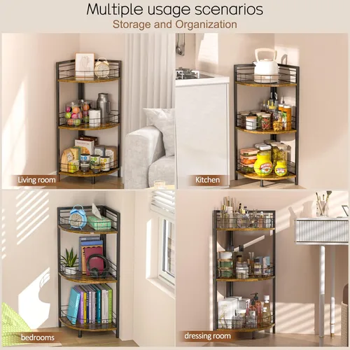 Vista 7 de DAOUTIME Estante de pie para baño, soporte de esquina de 3 niveles, estantes independientes, soporte de esquina curvado triangular para espacio