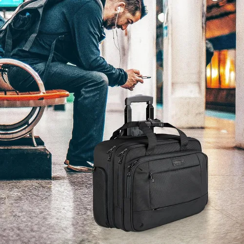 Vista 6 de KROSER Bolsa con ruedas para laptop para hombres y mujeres, maletín con ruedas para negocios para portátiles de hasta 17.3 pulgadas, bolsa