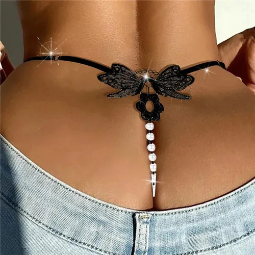 Vista 3 de SAKVILSEC Tanga de cintura baja con bordado de mariposa para mujer