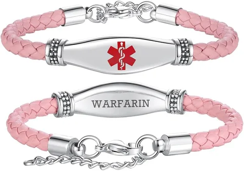 Vista 8 de LinnaLove Pulseras de alerta médica para mujeres, hermosas pulseras de cuero femenino para identificación médica con grabado gratuito