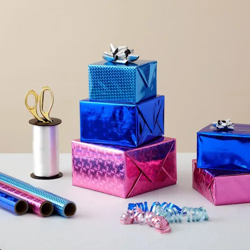 Vista 6 de Juvale Rollos de papel de regalo holográficos metálicos para regalo, patrones de papel de regalo, envoltura de regalo metálica para regalos