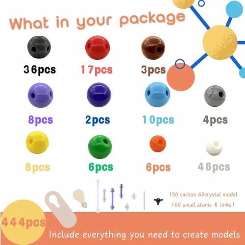 Vista 2 de Kit de modelo molecular de química, con C60, átomos, enlaces, kit de construcción de estructuras moleculares para aprendizaje de química, kits