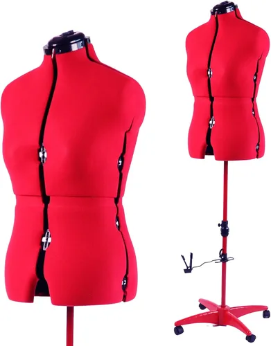 Vista 14 de Maniquí de forma de vestido ajustable beige para costura talla femenina 12-18, cuerpo de modelo con alfileres con 13 diales, ruedas desmontables