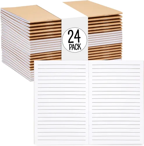Vista 13 de Cuadernos pequeños a rayas a granel, cubierta de papel kraft negro, paquete de 48 mini diarios de composición de 4.25 x 5.5 pulgadas para niños