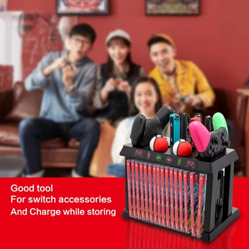 Vista 6 de Cargador para Nintendo Switch, cargador para controladores de interruptor, controladores Poke Ball Plus, soporte de almacenamiento
