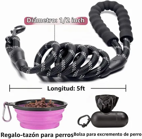 Vista 4 de COOYOO - Conjunto de 2 correas para perro de 5 pies, de alta resistencia, cómodo mango acolchado, correa reflectante para perros medianos y grandes