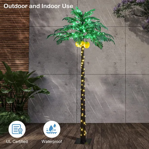 Vista 5 de Palmera Iluminada de 8 Pies 256 LED Árbol de Palmera Artificial con Luces para Decoración Exterior e Interior Vacaciones de Verano Navidad Tiki Bar