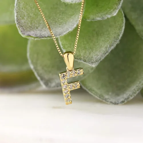 Vista 284 de Collar colgante con letra inicial de diamantes en oro amarillo de 14k (1/10 quilates) 18 pulgadas