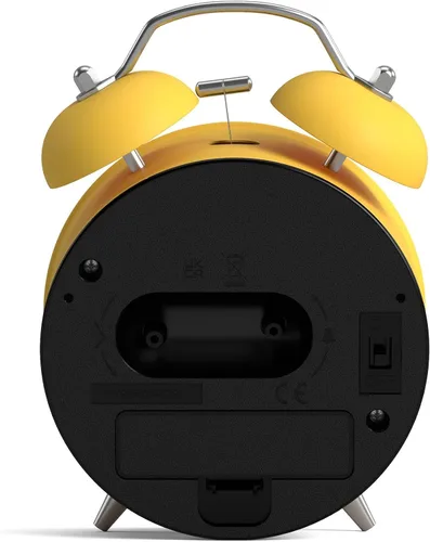 Vista 6 de NEWGATE® Charlie Bell Echo - Reloj despertador Versión moderna del reloj clásico de campana doble Amarillo Números fáciles de leer Ideal