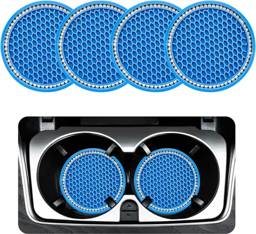 Vista 15 de Ziciner Paquete de 4 posavasos brillantes para automóvil, portavasos de goma suave con cristal, tapete antideslizante con diamantes de imitación