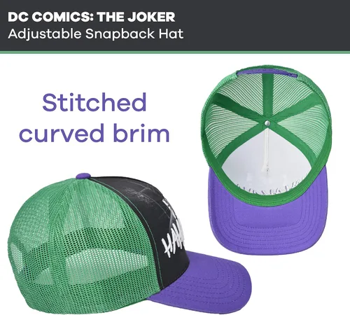Vista 4 de Concept One DC Comics The Joker Raughing 3D Gorra ajustable de algodón Snapback para camionero, color verde, talla única