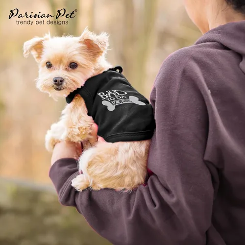 Vista 6 de Parisian Pet - Camiseta bordada para perros y gatos, con texto en inglés Bad to da Bone, XS