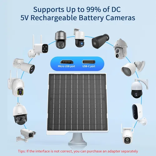 Vista 6 de Paquete de 2 paneles solares de 9 W, impermeable IP65, cargador de alta eficiencia con cable USB-C de 10 pies y adaptador micro USB, funciona