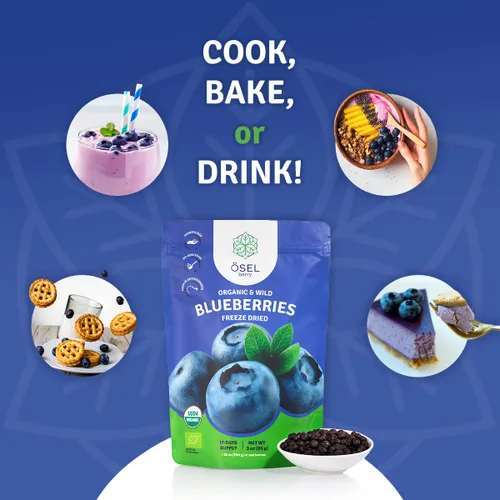 Vista 4 de ÖSEL BERRY Arándanos secos orgánicos, bayas azules silvestres 100% sin azúcar Arándanos liofilizados seleccionados a mano - Orgánico y fresco