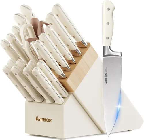 Vista 12 de Astercook Juego de cuchillos de cocina de espiga completa con bloque y Negro