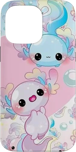 Vista 21 de Linda funda Kawaii Axolotl azul y rosa para iPhone 17