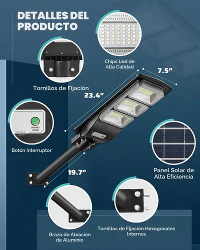 Vista 5 de Lovus - Paquete de 2 luces solares de 3600 W para exteriores, IP65, impermeable, luz LED de seguridad con sensor de movimiento, luz