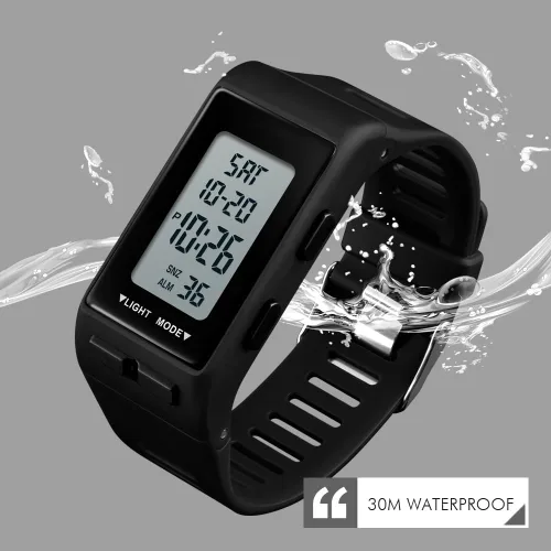 Vista 4 de Reloj digital deportivo rectangular negro para hombre, impermeable, pantalla LED, gran cara, militar, luminoso, cronómetro, alarma, militar, reloj