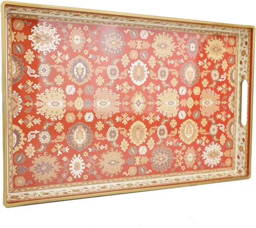 Vista 7 de Spsyrine Bandeja Decorativa Azul para Sala de Estar, Bandeja Cuadrada Moderna de Plástico para Servir Café para Mesa Otomana Baño Cocina, 13"*13