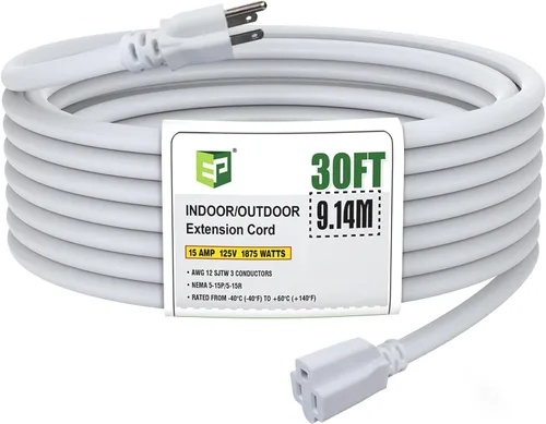 Vista 14 de EP 50 Ft Heavy Duty Outdoor Extension Cord, 12/3 SJTW Black 3-Prong Negro