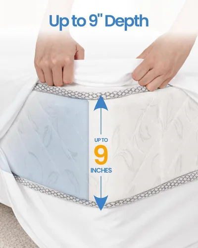 Vista 3 de HUPPER Queen Premium Box Spring Encasement - Impermeable - Transpirable - Sin ruido - Se adapta a hasta 9 pulgadas Blanco