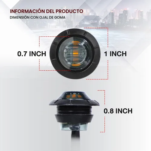 Vista 4 de TMH 10 unidades de 3/4 pulgadas de lente ahumada ámbar 3 LED mini redondo en miniatura lateral marcador lateral luces con goma adecuado para 10