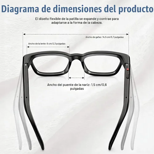 Vista 8 de Gafas inteligentes AI de 32 GB, video EIS y foto de 8 MP, lentes