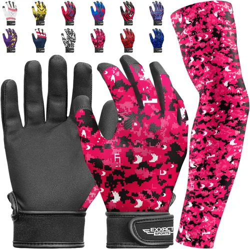 Vista 21 de Guantes de bateo para jóvenes de Exxact Sports con mangas para brazos para niños y niñas, guantes de béisbol para niños para bateo de sóftbol, T-Ball