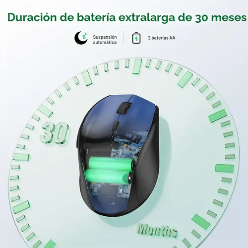 Vista 6 de TECKNET Mouse inalámbrico, mouse USB de 2.4 G con 6 niveles ajustables 3200 DPI, batería de 30 meses, empuñaduras ergonómicas, 6 botones portátiles