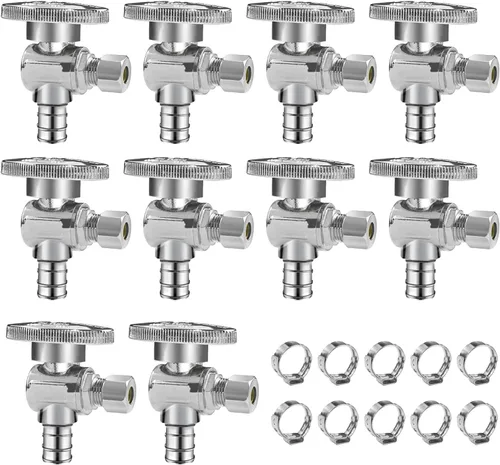 Vista 23 de Válvula de Parada Angular WiseWater 1/2" FNPT x 3/8" OD de Compresión, Válvula de Cierre de Inodoro de Cuarto de Vuelta de Latón Cromado para Baño